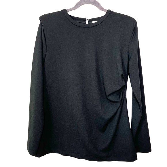 Halston Puckered Long Sleeve Top Black Size Small NWT - Picture 2 of 10